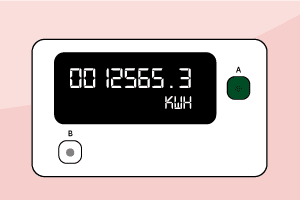 An electric smart meter with a green A and a white B button